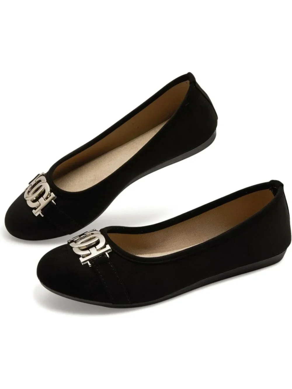 Women's Black Comfortable Slip on Round Toe Casual Ballet Flat Shoes for Walking